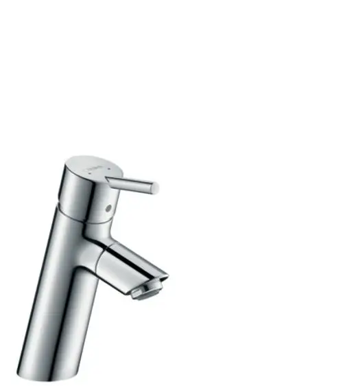Chromfarbener Waschtischarmatur mit einem schlanken Design und einem horizontalen Hebel, der für die Steuerung von Wasserfluss und -temperatur dient.